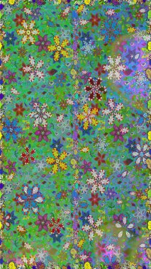 Çiçek desenli raster, yeşil ve mavi çizgi grafik desenli soyut raster arkaplan. Modern stil dokusu.