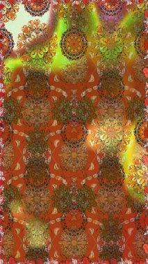 Kahverengi ve yeşil el çizimi desen. Raster deseni. Sanat esinlenir, yeşillendirir, çiçek açar ve arka plan bırakır. Karalama çiçekleri kusursuz desen.