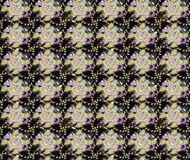 Kabile sanatı boho baskısı, klasik çiçek arkaplanı. Soyut etnik raster çizim kalıbı. Arkaplan dokusu, duvar kağıdı, siyah renkli çiçek teması.