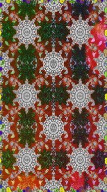 Süslü kumaş deseni. Düz Çiçek Elementleri Tasarımı. Renkli Bahar Temalı Kusursuz Arkaplan. Raster illüstrasyonunda kusursuz çiçek deseni.