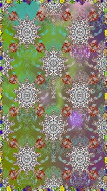 Kızılderili desenli desenli desenli şal deseni. Tekstil, tebrik kartı, boyama kitabı, telefon kılıfı baskısı için kullanılabilir. Etnik Mandala süsü. Raster Henna dövme stili.