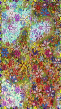 Düz Çiçek Elementleri Tasarımı. Renkli Bahar Temalı Kusursuz Arkaplan. Tarafsız ve kahverengi renklerde zarif çiçekli suluboya. Raster illüstrasyonu.