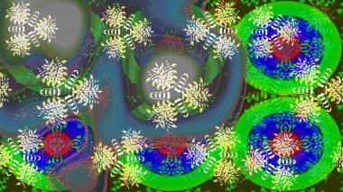 Raster düz çiçek çizim deseni. Hediye ambalaj kağıdı, tebrik kartları, posterler ve pankart tasarımı. Yeşil renkte çiçekler.