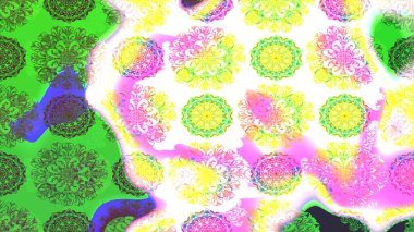 Patlayan çiçekler soyut olarak yerleştirilmiş. Raster deseni. Raster illüstrasyonu. Yumuşak, yeşil renkte bahar çiçekleri.