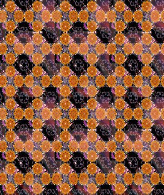 Turuncu renkli parlak çiçekli halı deseni..