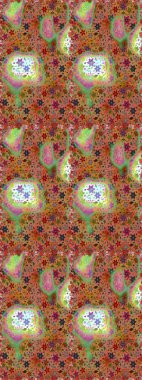 Çiçek desenli çizim. Raster illüstrasyonu. Asya tekstil tarzında. Kahverengi ve bej renkli çiçekler. Raster illüstrasyonu.