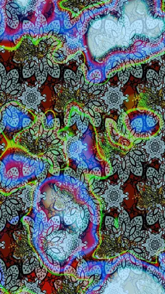 Raster illüstrasyonu. Çiçek desenli çizim. Mavi renkte Asya tekstili.