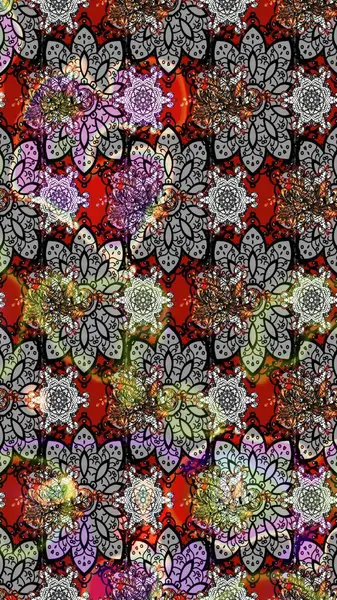 Gri renkli çiçekler. Raster illüstrasyonu. Raster illüstrasyonu. Çiçek desenli çizim. Asya tekstil tarzında.