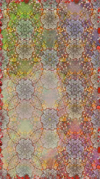 Kusursuz Chichi kumaş deseni. Çiçek deseni. Renkli Bahar Temalı Kusursuz Arkaplan. Raster illüstrasyonu. Düz Çiçek Elementleri Tasarımı.