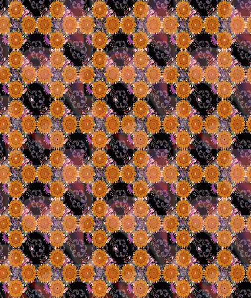 Turuncu renkli parlak çiçekli halı deseni..