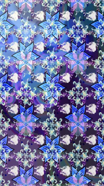 Raster deseni. Bahar çiçekleri dallı desen, mavi renkler çiçekli siluet.