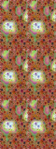 Çiçek desenli çizim. Raster illüstrasyonu. Asya tekstil tarzında. Kahverengi ve bej renkli çiçekler. Raster illüstrasyonu.