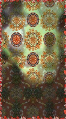 Hint çiçek Paisley patten kenarlık. Sorunsuz süsleme yazdırma. Etnik Mandala havlu. Raster kına tarzı. Kartvizit arka plan boyama kitabı, zemin, tekstil, tebrik için kullanılabilir.