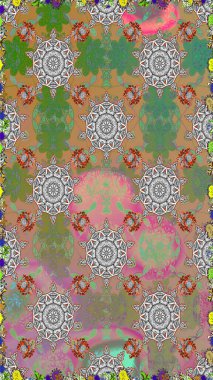 Eski usul. Kumaş, tekstil, duvar kağıdı baskısı için. Kusursuz bir geçmişi var. Raster illüstrasyonu. Miles Fleur, süslü püslü bir süs. Tomurcukları papatya çiçekleri olan sevimli bir çiçek deseni..