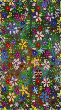 Çiçekli tebrik kartı. Raster illüstrasyonu. Doğum günü kartı ya da düğün davetiyesi. Yeşil ve kahverengi renklerde. Çiçek arkaplan. Suluboya çiçek buketi.