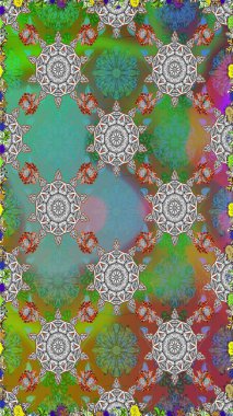 Çiçekli zambaklar kusursuz bir arka plan. Çiçek tasarımı için inanılmaz bir kolaj cenneti tarzı. Parlak çiçekli kolaj çiçekleri yeşil ve gri.