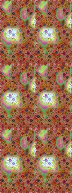 Çiçek desenli çizim. Raster illüstrasyonu. Asya tekstil tarzında. Kahverengi ve bej renkli çiçekler. Raster illüstrasyonu.