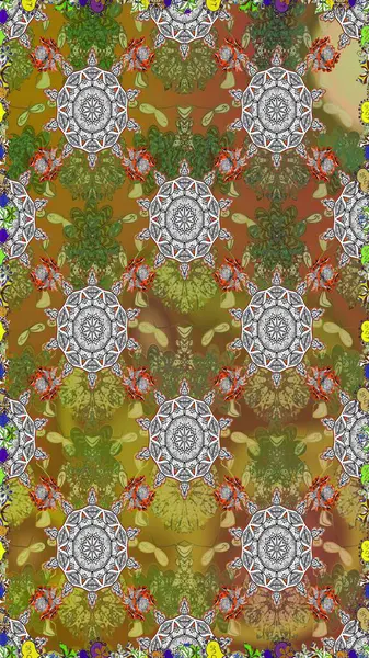 Çiçekli karalama şeklinde Raster çiçek deseni. Kahverengi ve gri renkli çiçekler. Nazikçe, güzel çiçek arkaplanı..