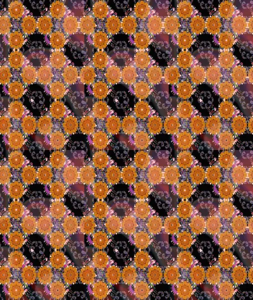 Turuncu renkli parlak çiçekli halı deseni..