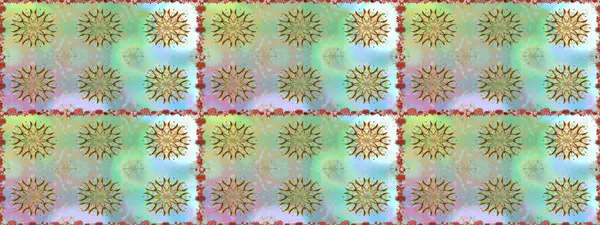 Renkli süs kenarı. Kusursuz desen. Hint süsü. Raster illüstrasyonu. Tarafsız ve mavi renklerde. Çiçek duvar kağıdı.