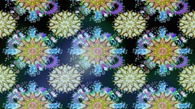 Çiçek desenli raster, mavi ve nötr çizgi grafik desenli soyut raster arkaplan. Modern stil dokusu.