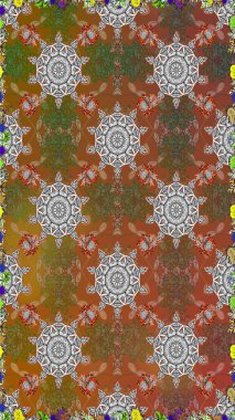 Cute floral pattern in the small flower. Abstract seamless pattern on brown and gray colors with bright flowers. Elegant raster texture with floral elements.