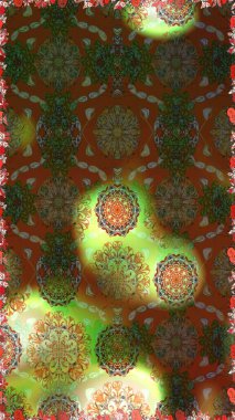 Kahverengi ve yeşil renkli çiçekler. Raster illüstrasyonunda kusursuz çiçek deseni.