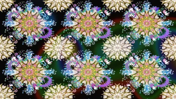 Düz Çiçek Elementleri Tasarımı. Kusursuz çiçek deseni. Raster illüstrasyonu. Asya tekstil tarzında. Güzel kumaş deseni. Renkli Bahar Teması Kusursuz Arkaplan.