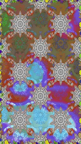 Kahverengi ve gri renkte kahverengi ve gri papatya deseni. Raster illüstrasyonu. Kahverengi ve gri renklerde.