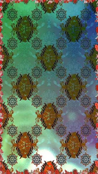 Küçük çiçekteki sevimli çiçek deseni. Raster illüstrasyonu. Soyut çiçek desensiz arkaplan. Raster deseni. Yeşil renklerde.