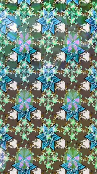 Raster suluboya çiçek deseni, narin çiçekler, yeşil çiçekler, tebrik kartı şablonu. Raster Güzel kumaş deseni.