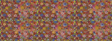 Kahverengi ve yeşil renklerde etnik çiçeklerle kusursuz bir desen. Raster Çiçek İllüstrasyonu güzel tekstil..