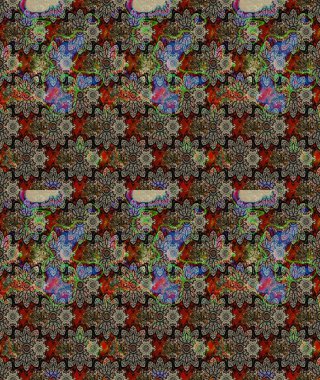 Gri renkli çiçekler. Raster illüstrasyonu. Çiçek desenli çizim. Asya tekstil tarzında. Raster illüstrasyonu.