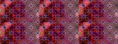 Asya tekstil tarzında. Raster illüstrasyonu. Mor ve kahverengi renkte çiçekler. Kusursuz çiçek deseni. Raster illüstrasyonu.