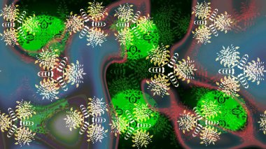 Çiçekli karalama şeklinde Raster çiçek deseni. Yumuşak, bahar çiçekli arka plan. Yeşil renkte çiçekler.