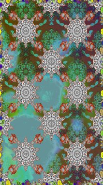 Raster deseni. Soyut çiçek desensiz arkaplan. Küçük çiçekteki sevimli çiçek deseni. Yeşil renklerde. Raster illüstrasyonu.