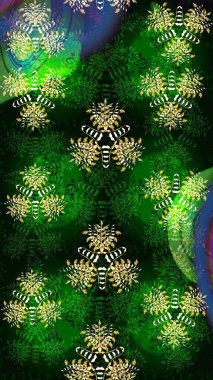 Çiçeksel elementlerle süslenmiş zarif raster dokusu. Küçük çiçekte hoş bir çiçek deseni var. Parlak çiçekli yeşil renkler üzerine soyut çizim deseni.