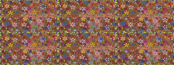 Kahverengi ve yeşil renklerde etnik çiçeklerle kusursuz bir desen. Raster Çiçek İllüstrasyonu güzel tekstil..