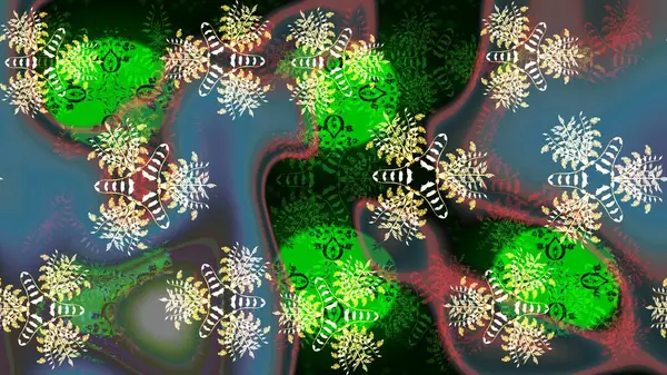 Çiçekli karalama şeklinde Raster çiçek deseni. Yumuşak, bahar çiçekli arka plan. Yeşil renkte çiçekler.