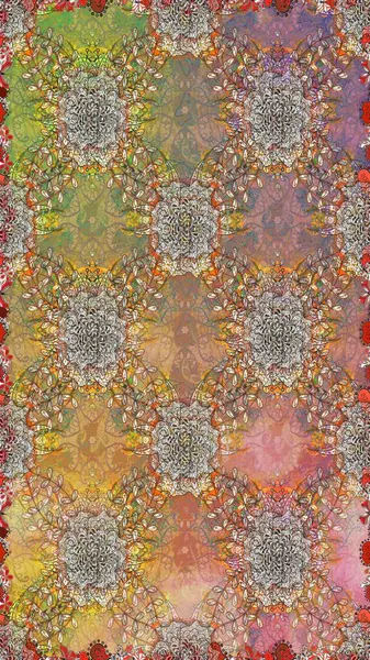 Raster illüstrasyonu. Kahverengi ve bej renklerde. Çiçek buketleriyle klasik tarzda kusursuz desen.