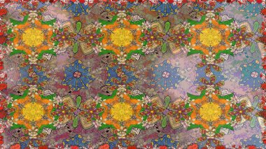 Kahverengi renkli etnik çiçeklerin olduğu zarif bir eskiz modeli. Raster Çiçek İllüstrasyonu güzel tekstil..