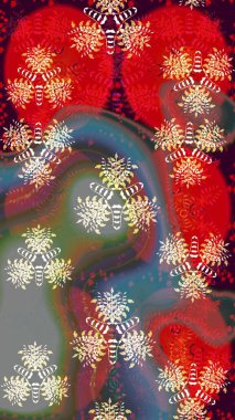 Raster illüstrasyonu. Tekstil veya kitap kapakları, imalat, duvar kağıtları, baskı, hediye paketi ve yapıştırma kitabı için çiçek eskizi geçmişi. Küçük ölçekli çiçeklerdeki basit sevimli desen.