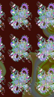 Raster illüstrasyonu. Kıvırcık, parlak örgü. Güzel, parlak, pürüzsüz kumaş, tuval. Desen, çizim, çiçek sınırı. Çiçek çelengi. Klasik eski arkaplan.