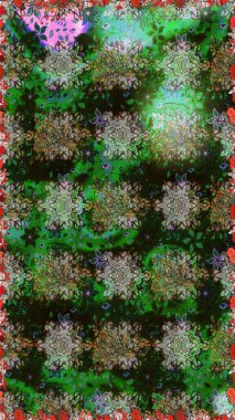 1950-1960 motifleri. El çizimi çiçek unsurları olan soyut, dikişsiz raster deseni. Çiçekli ipek eşarp. Retro tekstil tasarım koleksiyonu. Yeşil ve gri üzerine yeşil ve gri.