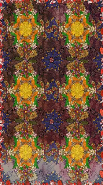 Raster illüstrasyonu. Kahverengi renkte yaz çiçekleri. Raster çiçek desenli ve çiçekli..