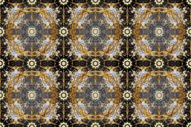 Altın elementli gri, kahverengi ve bej renkler. Raster altın desen. Doğu tarzı arabesk. Raster illüstrasyonu. Kusursuz altın desenli bukleler..