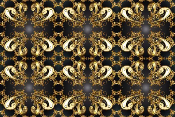 Dekoratif simetri arabesk. Kusursuz ortaçağ çiçek deseni. Doğum günü kartı, davetiye ya da afiş için iyidir. Raster illüstrasyonu. Bej, gri ve kahverengi renklerde altın.