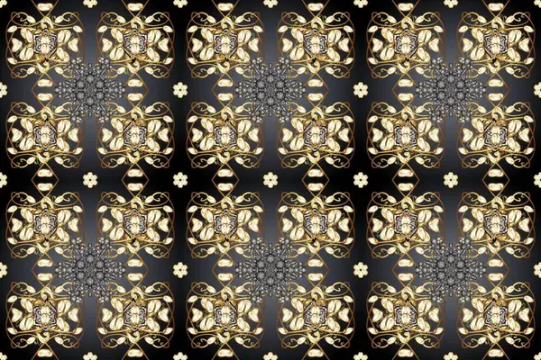 Barok tarzında altın çiçekli süs. Gri, bej ve kahverengi renklerde altın element. Damask kusursuz yinelenen arkaplan. Doku arkaplanı üzerine altın duvar kağıdı.