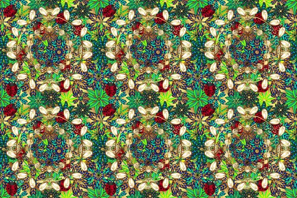 Yeşil ve mavi renklerde renkli soyut desenli el yapımı raster mandala. Çanta tasarımı.