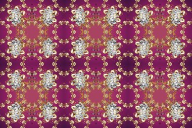 Çiçek desenli altın metal. Altın elementli mor, bej ve kahverengi renkler. Kusursuz altın desen. Raster altın çiçek süsü brokar kumaş ve cam desenli..